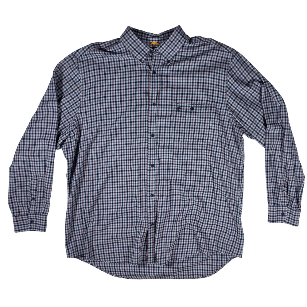 Timberland Men's XXL Long Sleeve Plaid Button Down Shirt Navy Red White Cotton